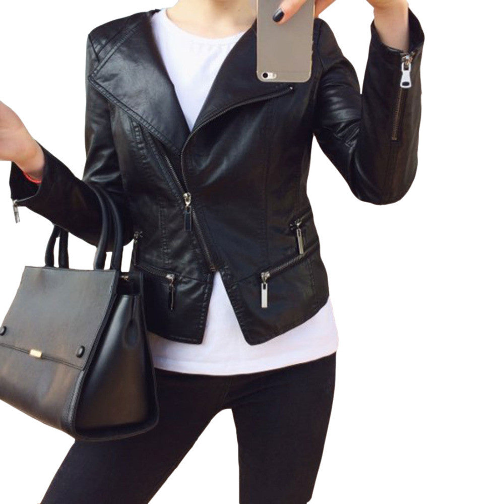 Faux Soft Leather Jackets HOT 2017 New Fashion Autumn Winter Women Pu Black Blazer Zippers Coat Motorcycle Outerwear pimkie