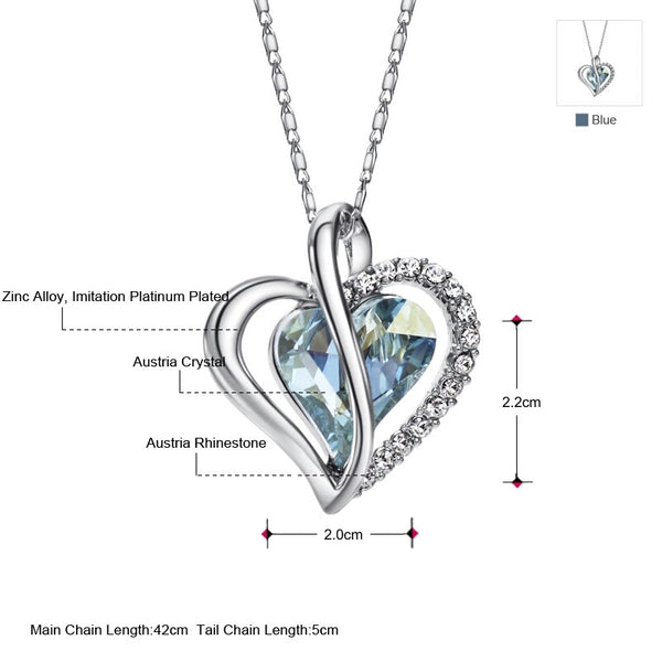 Neoglory Austria Crystal & Rhinestone Long Charm Necklace Romantic Love Heart Style