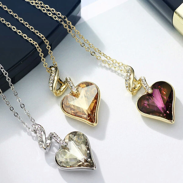 Neoglory Austrian Crystal Rhinestones Four Color Heart Love Chain Necklaces