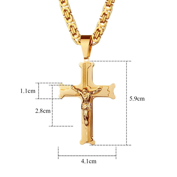 Gold Color Stainless Steel Jesus Cross 21.65" Pendant Necklace