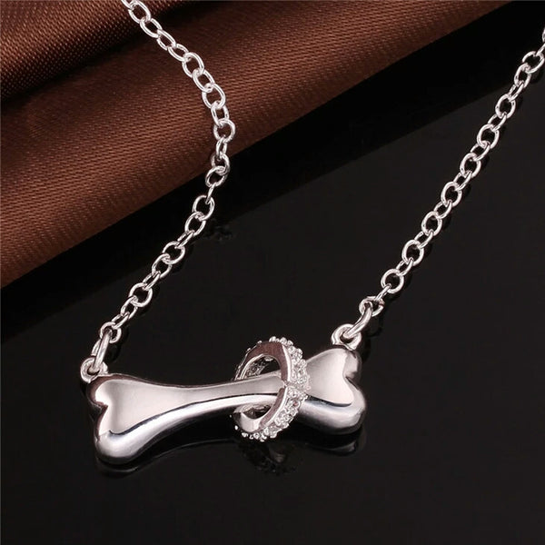 Hot Paw Silver Necklace Dog Bone