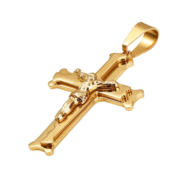 Gold Color Stainless Steel Jesus Cross 21.65" Pendant Necklace