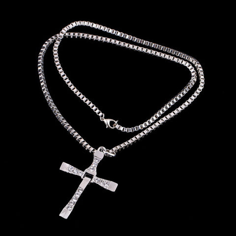 The Fast And The Furious Dominic Toretto Vin New Movie Jewelry Classic Rhinestone Pendant Sliver Cross Necklaces Men 2017