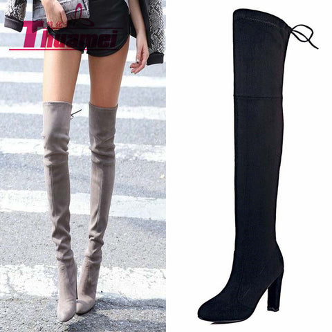 Faux Suede Slim Boots Sexy over the knee high women snow boots women's fashion winter thigh high boots shoes woman #Y1159855F