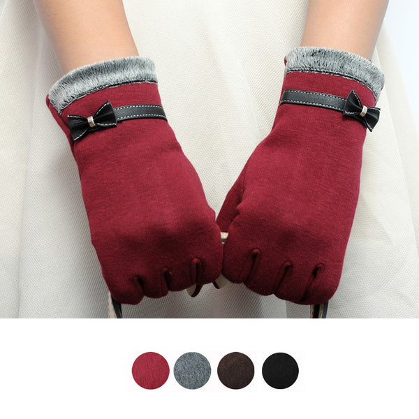 Feitong Fashion Elegant Womens Screen Winter Warm Wrist Gloves Mittens Cashmere Bow Full Finger Top Quality