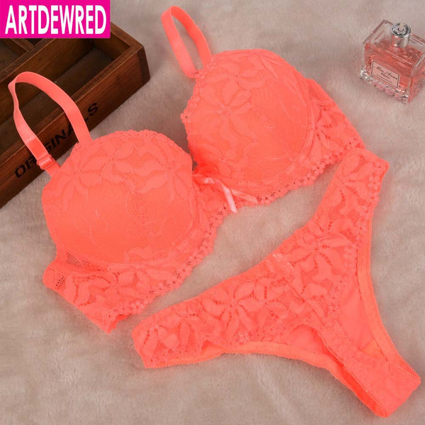 [Cheap]New 2017 Lace Embroidery Bra Set Women Plus Size Push Up Underwear Set Bra and Panty Set 32 34 36 38 ABC Cup For Female