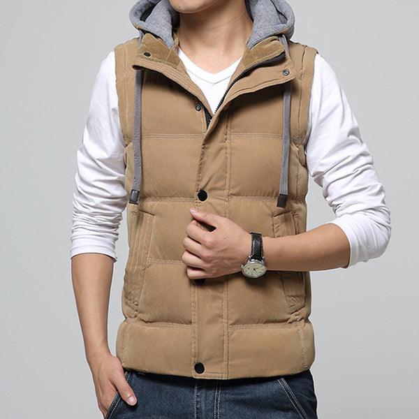 Casual Men Vest Men Slim Fit 2017 Hot Sale Waistcoat Hat Detachable Hooded Winter Warm Windbreak Khaki Men Vest M- 4XL 4 Colors