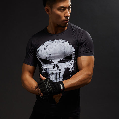 Compression Shirts Men 3D Printed T-shirts Short Sleeve Cosplay Fitness Body Building Male Crossfit Tops Punk Skull Skeleton