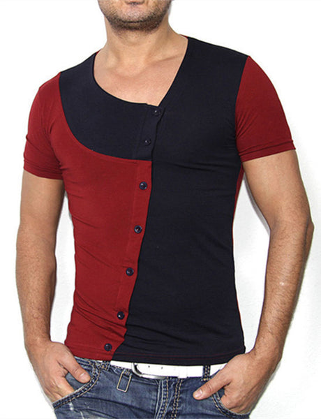 2017 New Arrival Slanting Patchwork Cotton Long Sleeve Men T-Shirt Free Shipping Solid T Shirt Drop Shipping Slim 4 Color