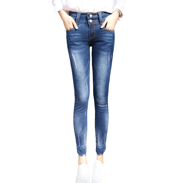 2017 New Fashion Women Jeans High-waist Regular  Pencil Pants Casual Skinny Slim Elastic Denim Pants Korean Style Femme Trousers