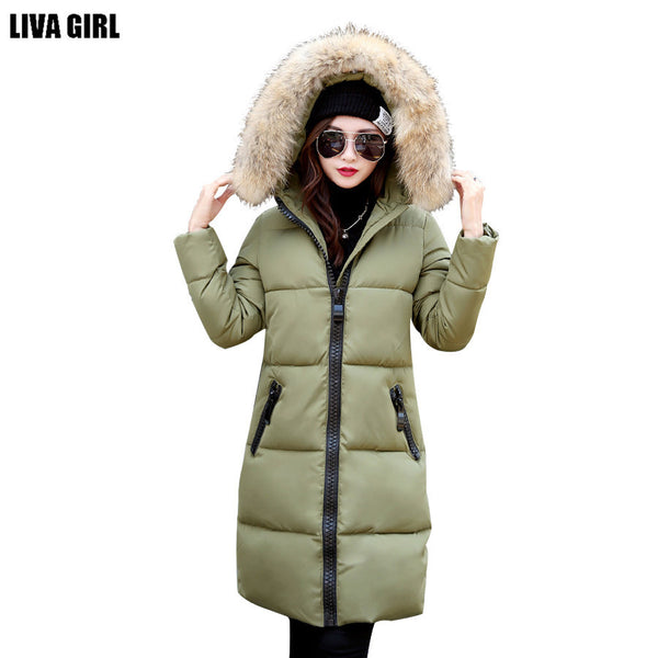 2017 winter down jacket women mid-long coat parkas thickening Female Warm Clothes fur collar hoody outwear
