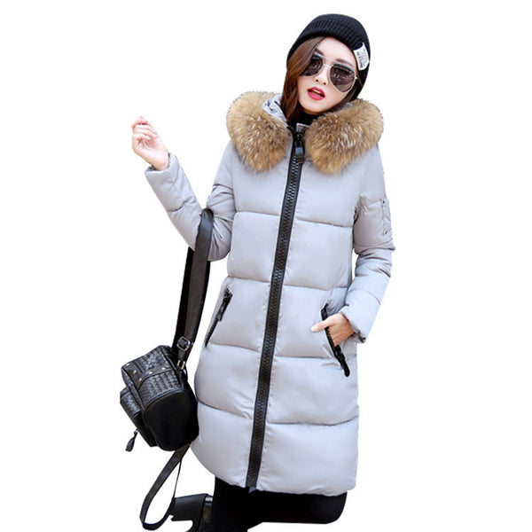 2017 winter down jacket women mid-long coat parkas thickening Female Warm Clothes fur collar hoody outwear