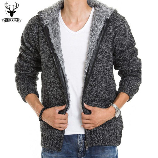 5Colors 2017 New Autunm Winter Fur Lining Thicken Hoodies Men Casual Zipper Warm Knitted Jacket mens winter Jumper