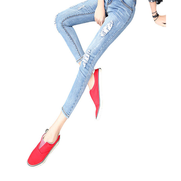 2017 New Skinny Women Ankle-length Denim Pants Hole Ripped Jeans Casual Slim Fit Mid-Waist Pencil Pants Elastic Femme Trousers