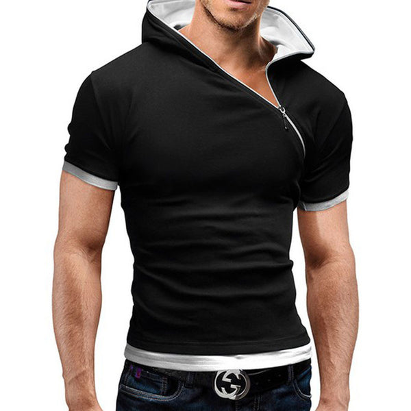 2017 new summer t shirt men inclined zipper design hooded man t-shirt Fitness tshirt homme men clothing 6 colors