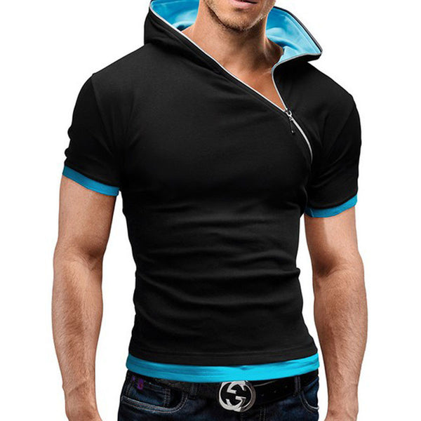 2017 new summer t shirt men inclined zipper design hooded man t-shirt Fitness tshirt homme men clothing 6 colors