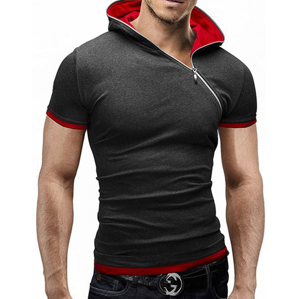 2017 new summer t shirt men inclined zipper design hooded man t-shirt Fitness tshirt homme men clothing 6 colors