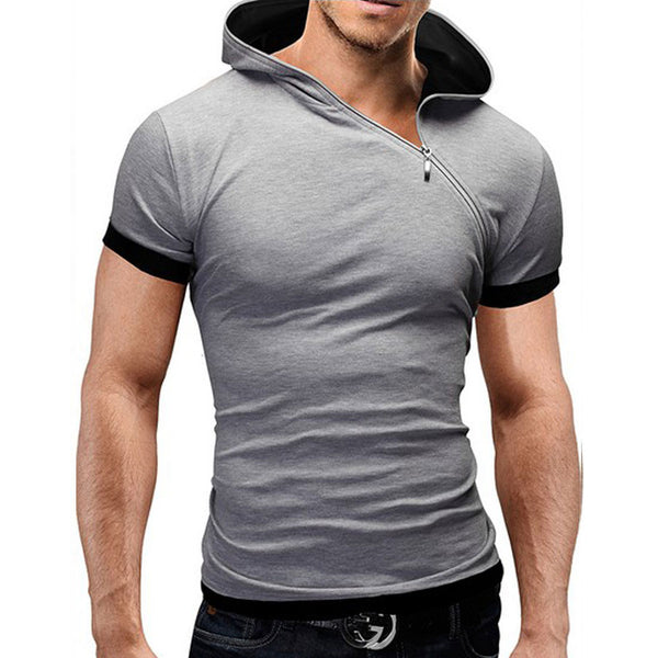 2017 new summer t shirt men inclined zipper design hooded man t-shirt Fitness tshirt homme men clothing 6 colors