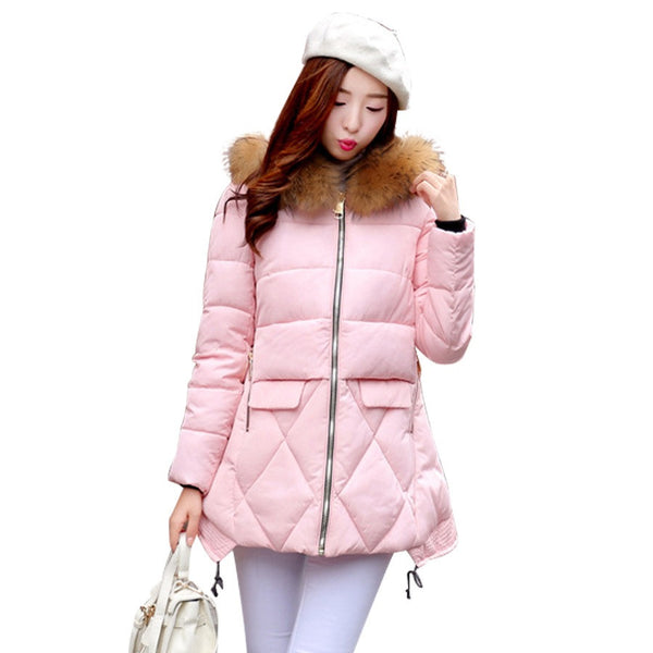 2017 New Winter Coat Fashion Thick Warm Medium-long Down Cotton Parkas Wadded Jacket Women Female Padded Overcoat Hooded Outwear