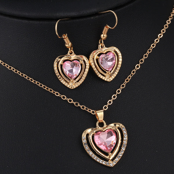 3 Kinds of Design Jewelry Set Austrian Crystal Love Heart Pendant Necklace Earrings for Women Wedding Gift