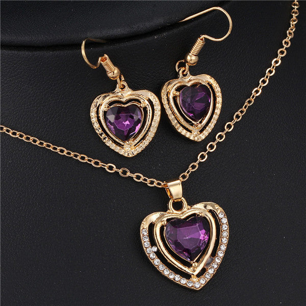 3 Kinds of Design Jewelry Set Austrian Crystal Love Heart Pendant Necklace Earrings for Women Wedding Gift