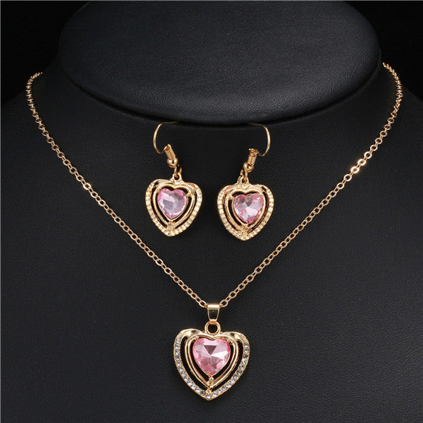 3 Kinds of Design Jewelry Set Austrian Crystal Love Heart Pendant Necklace Earrings for Women Wedding Gift