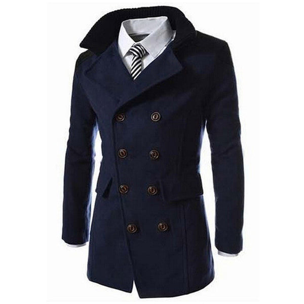 HEE GRAND 2017 Fashion Men's Autumn Winter Coat Turn-down Collar Wool Blend Men Pea Coat Double Breasted Winter Overcoat MWN113