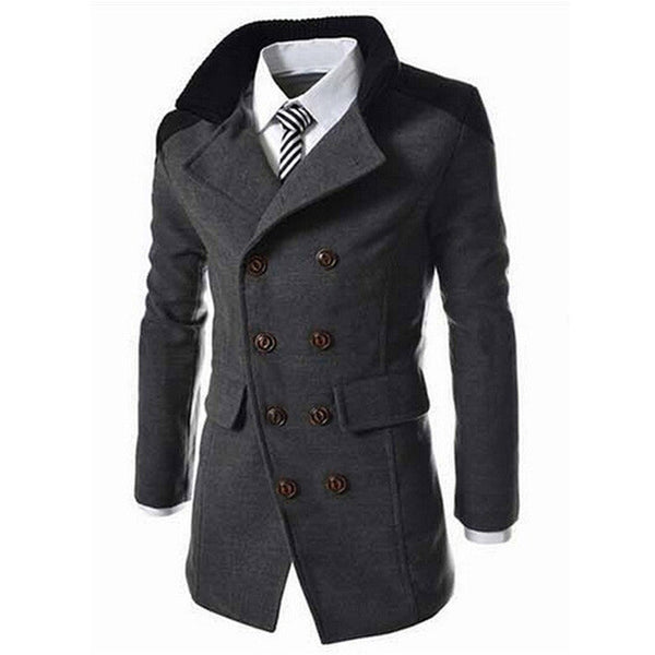 HEE GRAND 2017 Fashion Men's Autumn Winter Coat Turn-down Collar Wool Blend Men Pea Coat Double Breasted Winter Overcoat MWN113