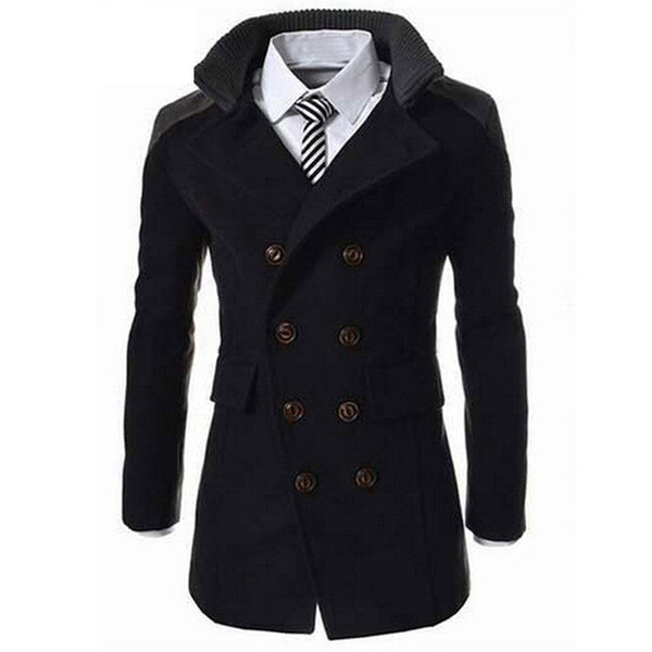 HEE GRAND 2017 Fashion Men's Autumn Winter Coat Turn-down Collar Wool Blend Men Pea Coat Double Breasted Winter Overcoat MWN113