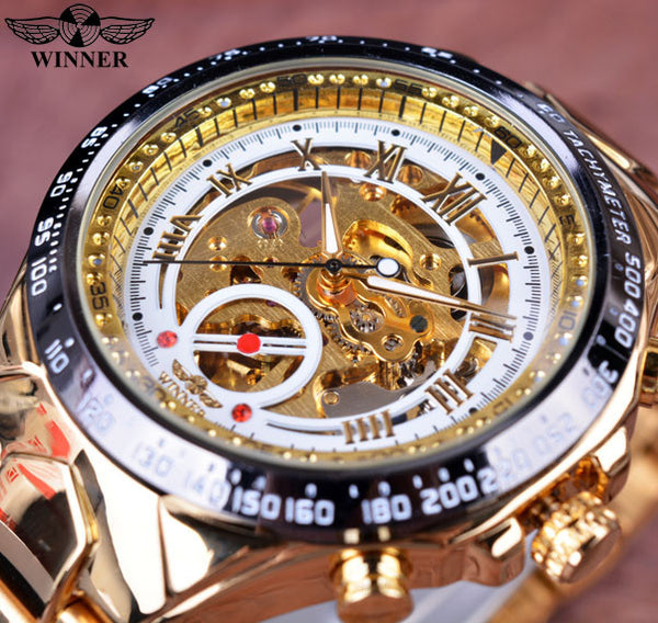 Winner New Number Sport Design Bezel Golden Watch Mens Watches Top Brand Luxury Montre Homme Clock Men Automatic Skeleton Watch