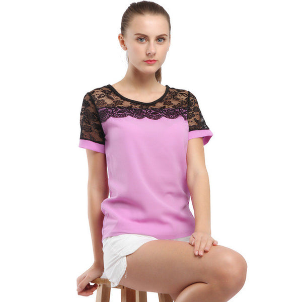 Women Blouses Summer Lace Chiffon Blouse 2017 Blusa Feminina Tops Fashion Chemise Femme Shirts Plus Size 5XL Red White Pink
