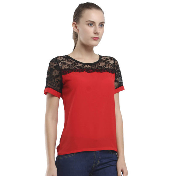 Women Blouses Summer Lace Chiffon Blouse 2017 Blusa Feminina Tops Fashion Chemise Femme Shirts Plus Size 5XL Red White Pink