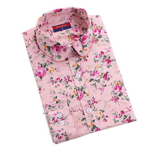 Clearance! Women Blouses Turn Down Collar Floral Blouse Long Sleeve Shirt Women Camisas Femininas Women Tops And Blouses Fashion