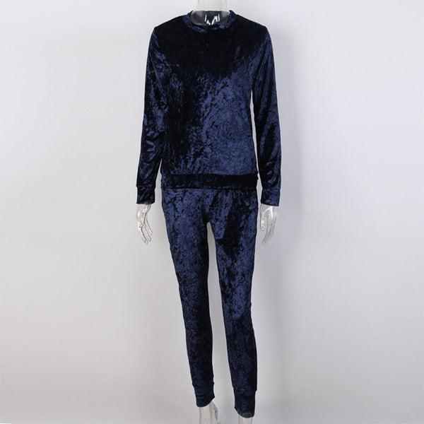 Toplook Velvet Tracksuit Two Piece Set Women Sexy Pink Long Sleeve Top And Pants Bodysuit Suit Runway Fashion 2017 Trainingspak