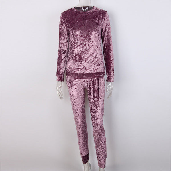 Toplook Velvet Tracksuit Two Piece Set Women Sexy Pink Long Sleeve Top And Pants Bodysuit Suit Runway Fashion 2017 Trainingspak