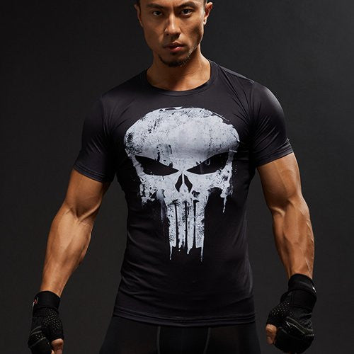 Compression Shirts Men 3D Printed T-shirts Short Sleeve Cosplay Fitness Body Building Male Crossfit Tops Punk Skull Skeleton