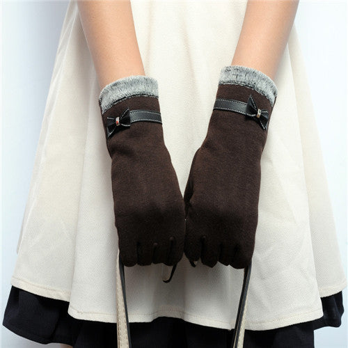 Feitong Fashion Elegant Womens Screen Winter Warm Wrist Gloves Mittens Cashmere Bow Full Finger Top Quality