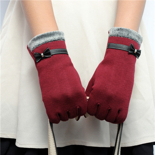 Feitong Fashion Elegant Womens Screen Winter Warm Wrist Gloves Mittens Cashmere Bow Full Finger Top Quality