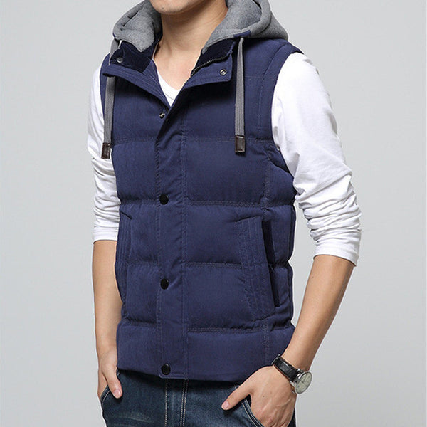 Casual Men Vest Men Slim Fit 2017 Hot Sale Waistcoat Hat Detachable Hooded Winter Warm Windbreak Khaki Men Vest M- 4XL 4 Colors