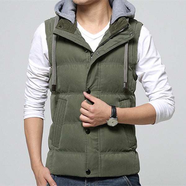 Casual Men Vest Men Slim Fit 2017 Hot Sale Waistcoat Hat Detachable Hooded Winter Warm Windbreak Khaki Men Vest M- 4XL 4 Colors