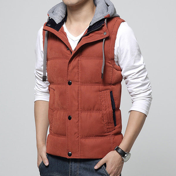 Casual Men Vest Men Slim Fit 2017 Hot Sale Waistcoat Hat Detachable Hooded Winter Warm Windbreak Khaki Men Vest M- 4XL 4 Colors