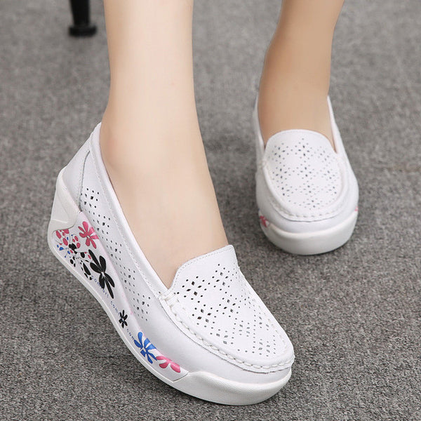 Hot Sale New Women's Genuine Leather Platform Shoes Wedges White Lady casual Shoes Swing  mother shoes size 35-40