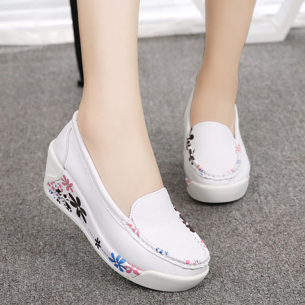 Hot Sale New Women's Genuine Leather Platform Shoes Wedges White Lady casual Shoes Swing  mother shoes size 35-40