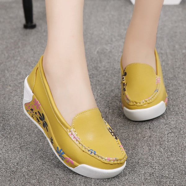 Hot Sale New Women's Genuine Leather Platform Shoes Wedges White Lady casual Shoes Swing  mother shoes size 35-40