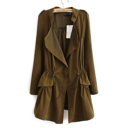 Women autumn office long trench plus size full sleeve drawstring Waist coats casaco feminine casual streetwear tops CT1089