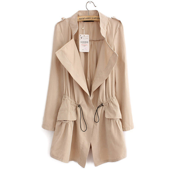 Women autumn office long trench plus size full sleeve drawstring Waist coats casaco feminine casual streetwear tops CT1089