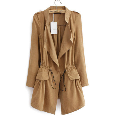 Women autumn office long trench plus size full sleeve drawstring Waist coats casaco feminine casual streetwear tops CT1089