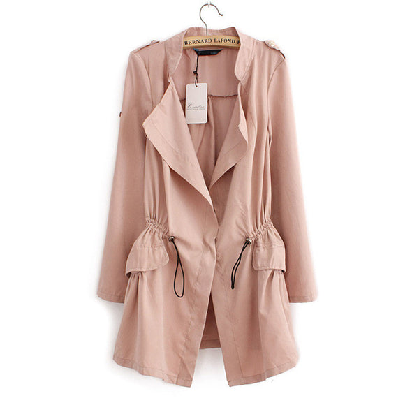 Women autumn office long trench plus size full sleeve drawstring Waist coats casaco feminine casual streetwear tops CT1089