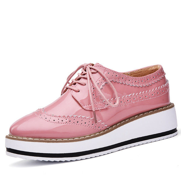 EOFK Brand Spring Women Platform Shoes Woman Brogue Patent Leather Flats Lace Up Footwear Female Flat Oxford Shoes For Women