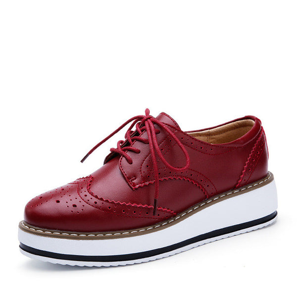 EOFK Brand Spring Women Platform Shoes Woman Brogue Patent Leather Flats Lace Up Footwear Female Flat Oxford Shoes For Women